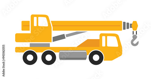mobile crane truck yellow simple symbol icon side view transparent background