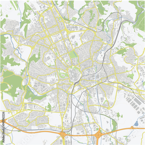 Road map of Brno in Czech Republic. Contains layered vector with roads water, parks, etc.