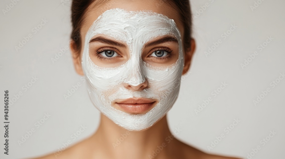 A woman with a facial mask, showcasing skincare and beauty treatment. A woman with a facial mask, showcasing skincare and beauty treatment.
