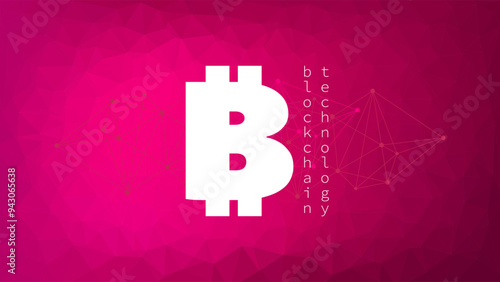 Blockchain technology. Bitcoin sign. Low poly vector background. Network neural pattern. Crypto currency symbol. Virtual money icon for business, finance, global trade, payment, worldwide, exchange