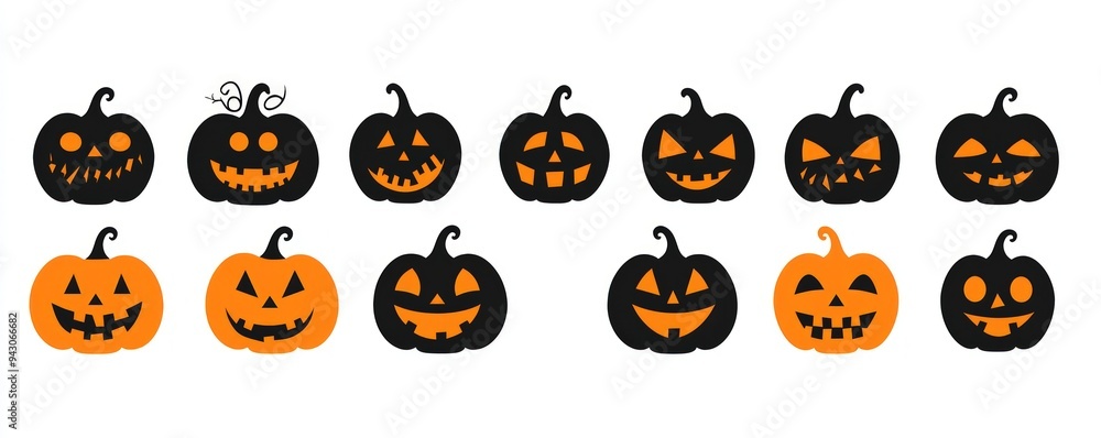 Straightforward pumpkin face silhouettes for Halloween, simple vector design. Straightforward pumpkin face silhouettes for Halloween, simple vector design.