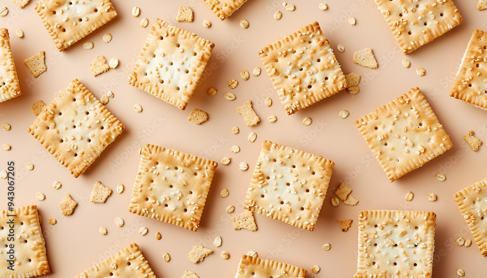 Fresh crunchy crispbreads on beige background, flat lay