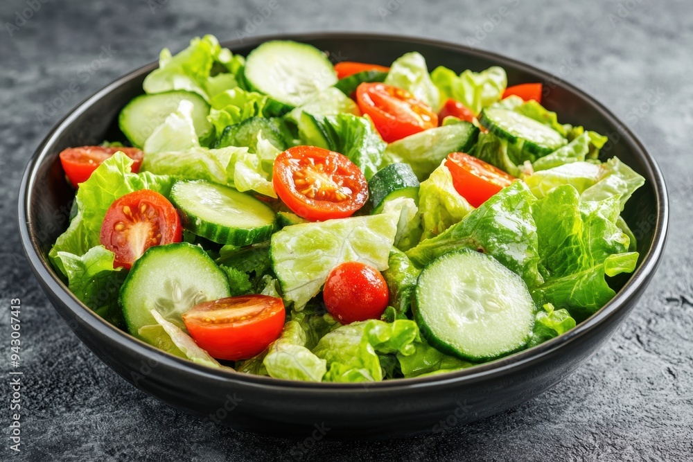 Fresh green salad with juicy tomatoes cucumber slices Fresh green salad with juicy tomatoes cucumber slices