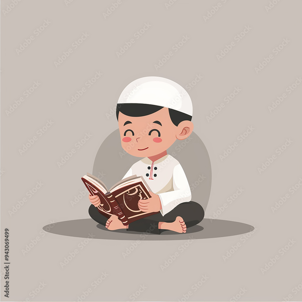 wonderful Muslim boy reading Quran on white background wonderful Muslim boy reading Quran on white background