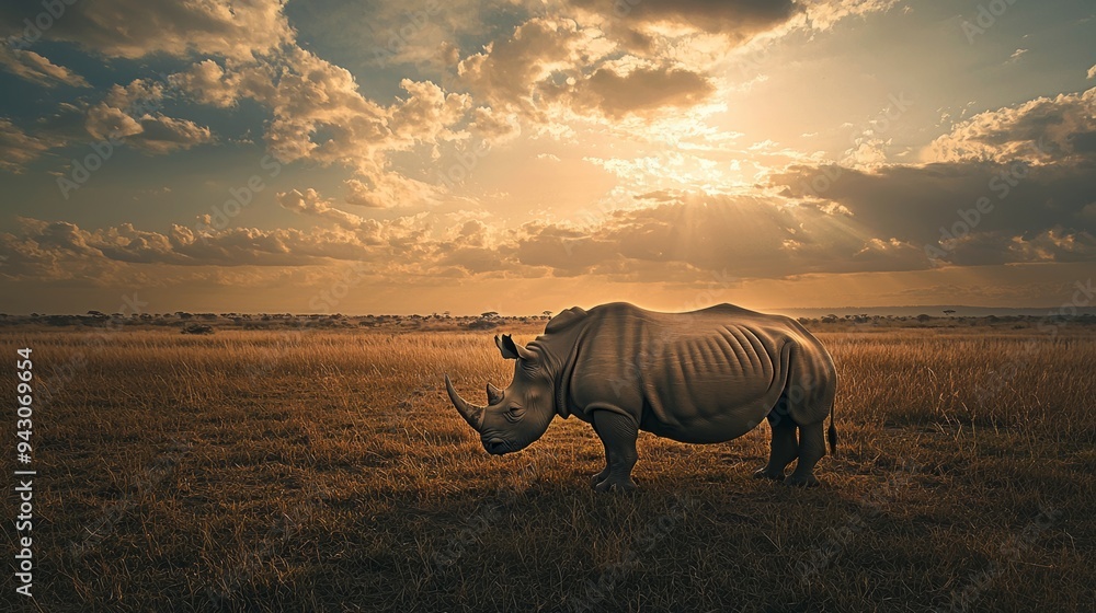 Fototapeta premium Rhino In A Savannah