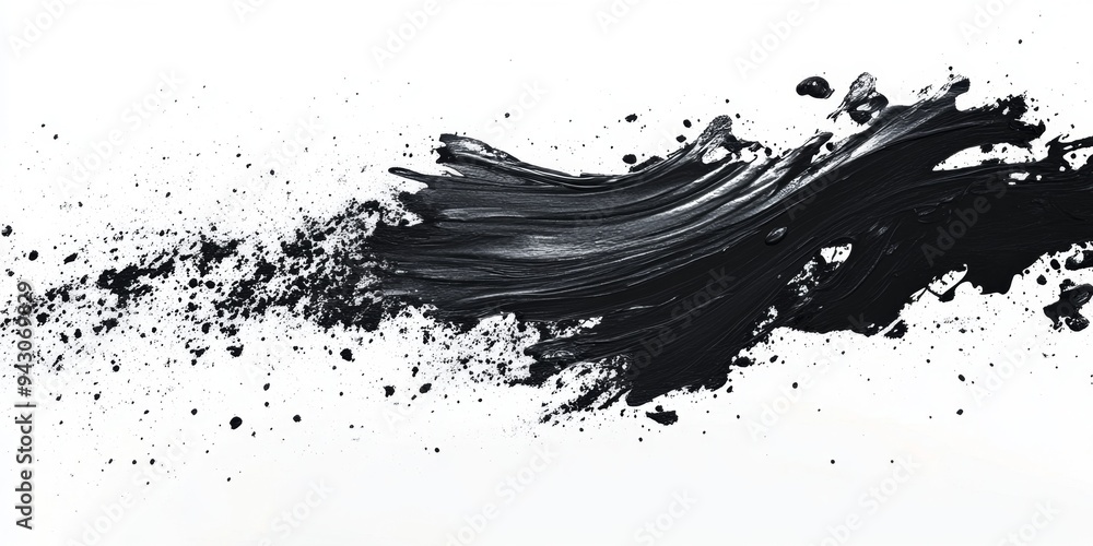 Obraz premium Abstract black in splash, paint, brush strokes, stain grunge isolated on white background, Japanese style with Generative AI.