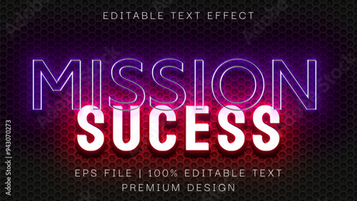 Mission Success text, neon 3d editable text effect style