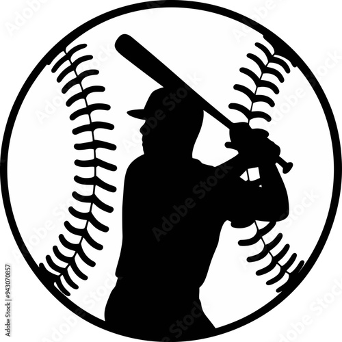 baseball player silhouette with bat in baseball circle