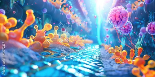 Energy Production Pathways in Cells. Illustration of Glycolysis, Krebs Cycle, and Electron Transport Chain photo