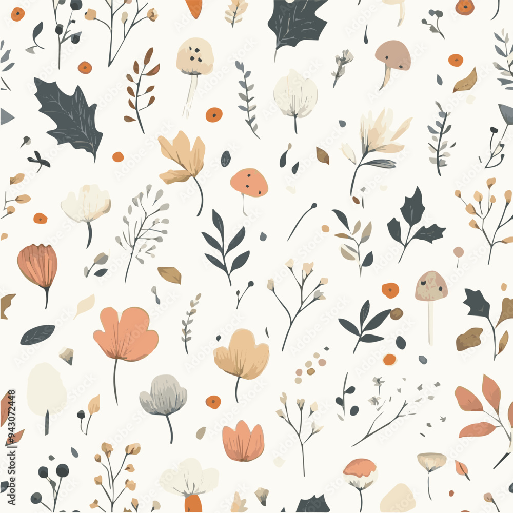 Obraz premium Illustration seamless pattern of nature elements in hand-drawn style