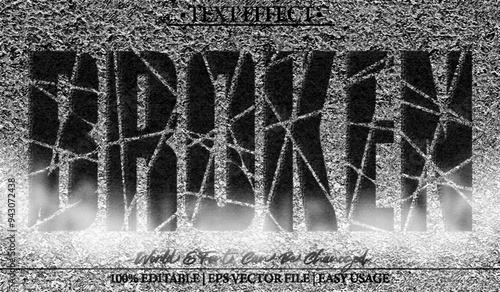 Broken Vector Text Effect Editable Alphabet Crack Black Crack Crash