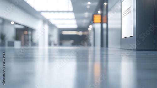 Modern Exhibition Hall with Clean Minimalist Design, Blurred Signage, and Sleek Flooring, Awaiting Event Opening