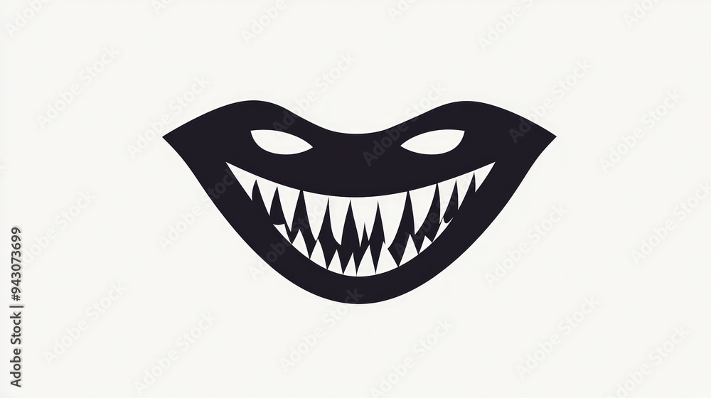 Minimalist vampire face icon in flat black vector style, featuring a charming smile, ideal for festive graphics. Minimalist vampire face icon in flat black vector style, featuring a charming smile, ideal for festive graphics.