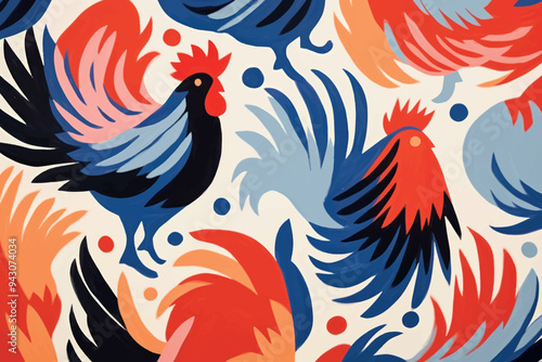 Colorful abstract rooster pattern