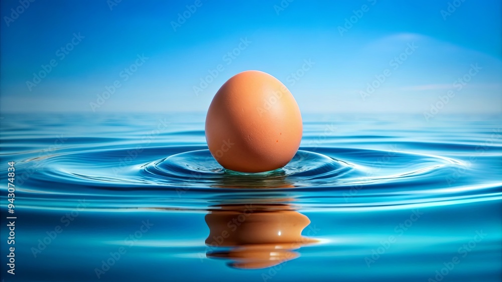 An egg floating in clear blue water, perfect for concepts of freshness and purity An egg floating in clear blue water, perfect for concepts of freshness and purity