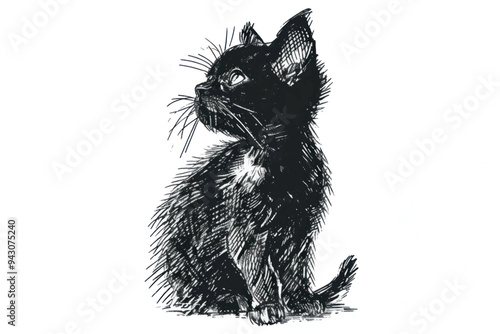 Detailed sketch of curious kitten