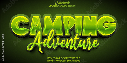 Camping Adventure Vector Text Effect Editable Alphabet Outdoor Forest Tent Hiking Wildlife Travel Traveller