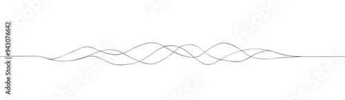 Thin wavy line pattern. Abstract wavy editable strokes. Simple linear design element. Black curve lines on white background. Rhythmic sound wave. Dynamic wave motion vector Illustration.