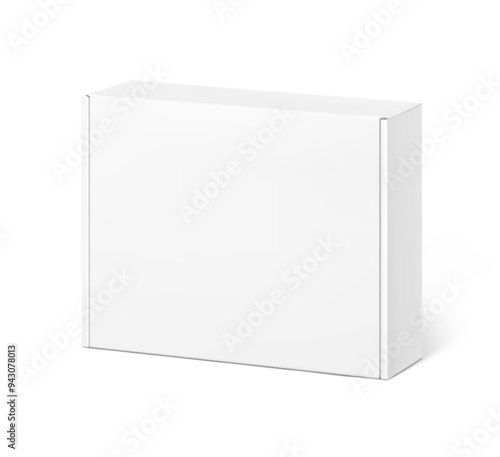 Realistic close white mailing box mockup. Half side view. Ready for presentation your product. Vector illustration isolated on white background. EPS10.	