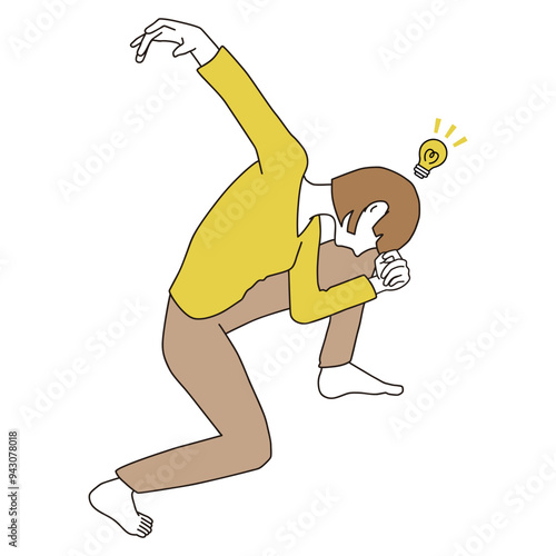 俯きながらもひらめく女性のイラスト