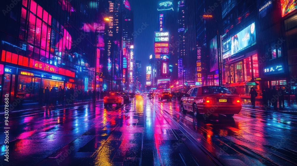 AIpowered metropolis, neon lights, advanced technology, digital society. AIpowered metropolis, neon lights, advanced technology, digital society.