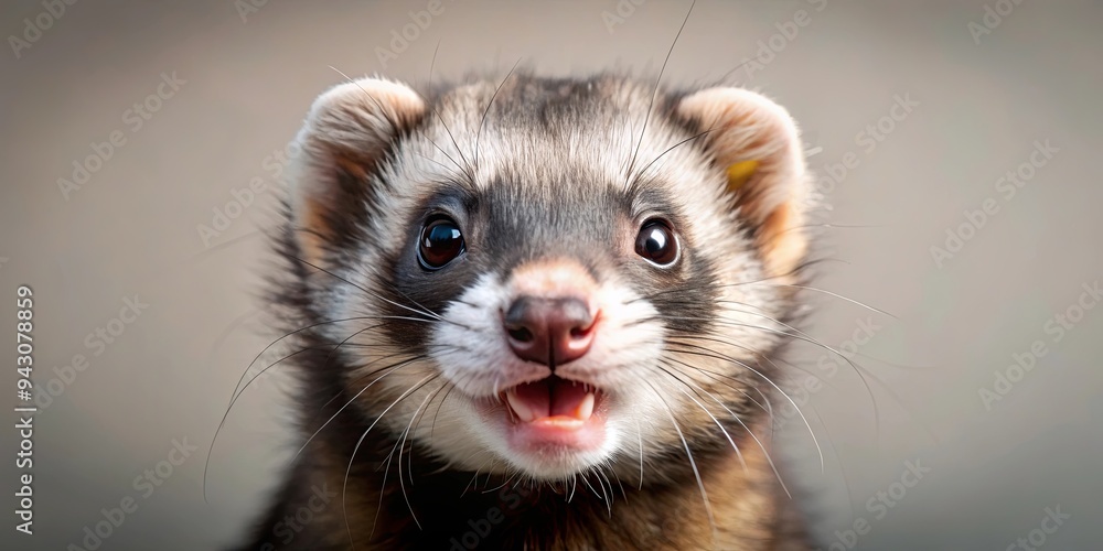 Close up of a playful ferret displaying intense emotion and lively expression Close up of a playful ferret displaying intense emotion and lively expression