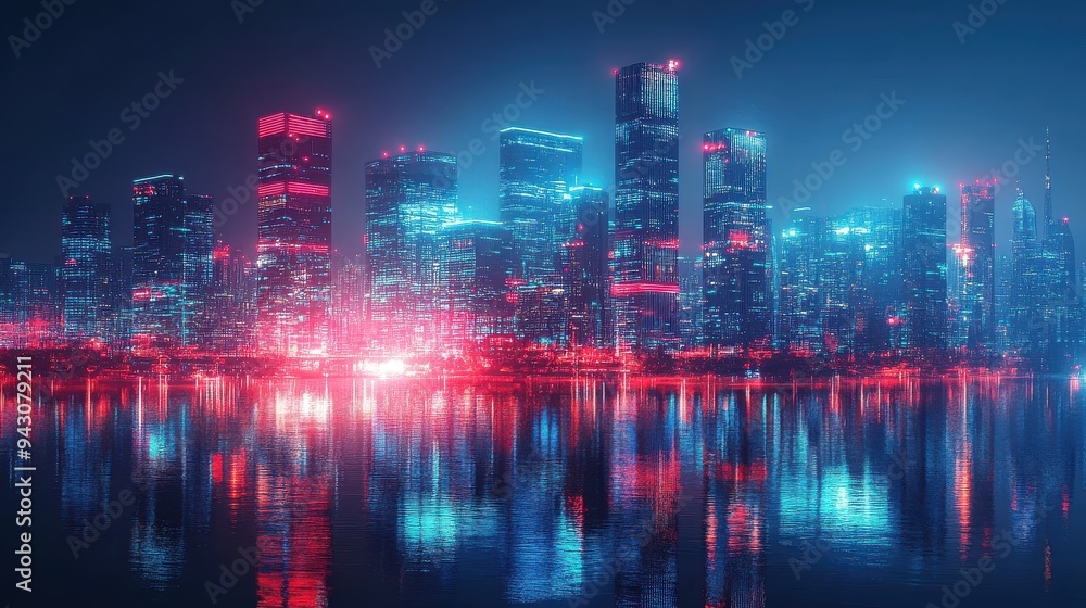 Fototapeta premium AIdriven cityscape, advanced technology, digital society, futuristic design.