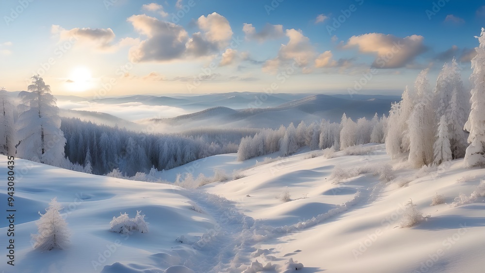 A vast expanse of untouched snow blankets the glistening, magical winter forests, inviting you to explore its open space. A vast expanse of untouched snow blankets the glistening, magical winter forests, inviting you to explore its open space.