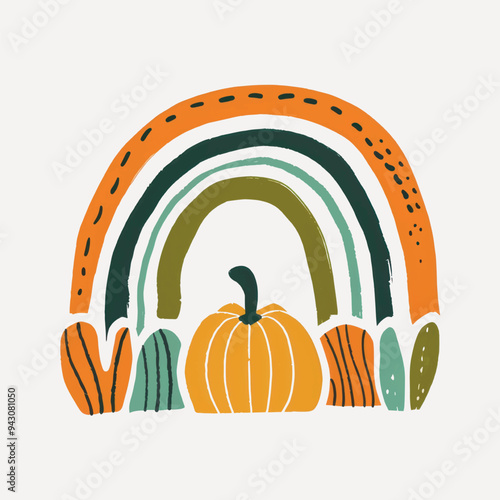 Colorful autumn-themed rainbow illustration