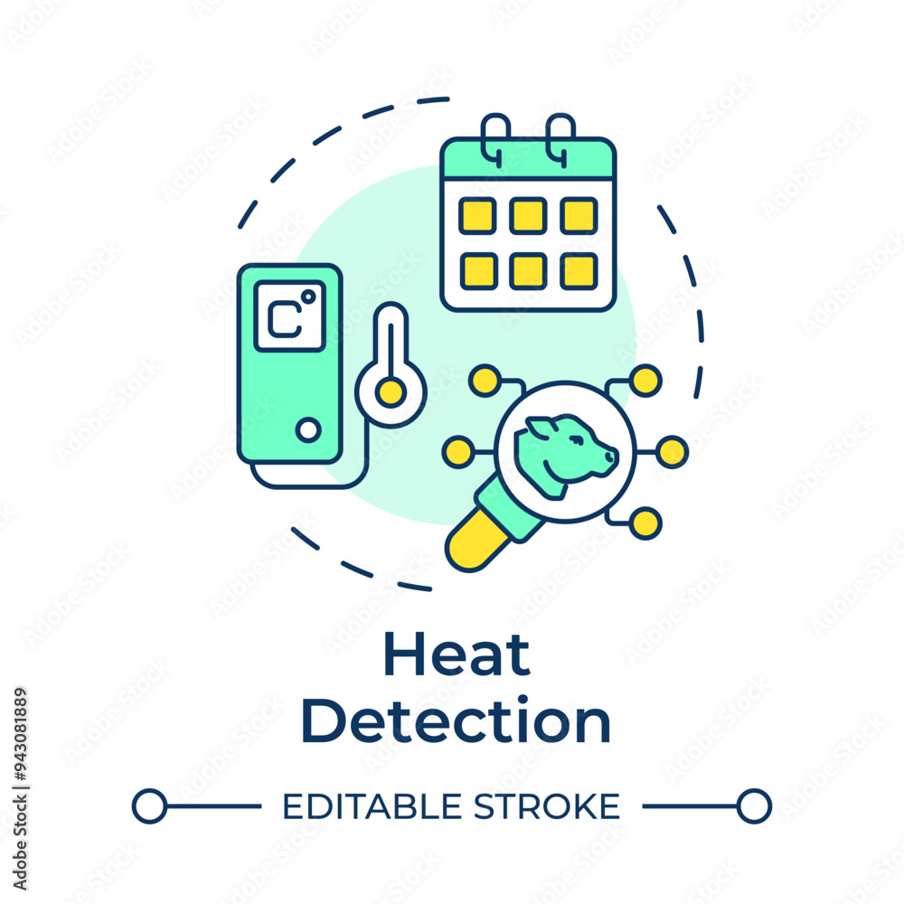 Heat detection multi color concept icon. Animal welfare, husbandry. Monitoring, control. Round shape line illustration. Abstract idea. Graphic design. Easy to use in infographic, presentation Heat detection multi color concept icon. Animal welfare, husbandry. Monitoring, control. Round shape line illustration. Abstract idea. Graphic design. Easy to use in infographic, presentation