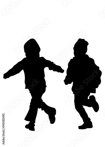 Silhouettes of a little girl and boy on a white background