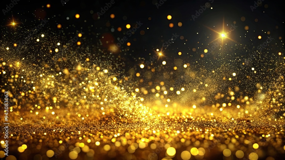 Abstract magical gold dust on black background with beautiful golden art in widescreen format Abstract magical gold dust on black background with beautiful golden art in widescreen format