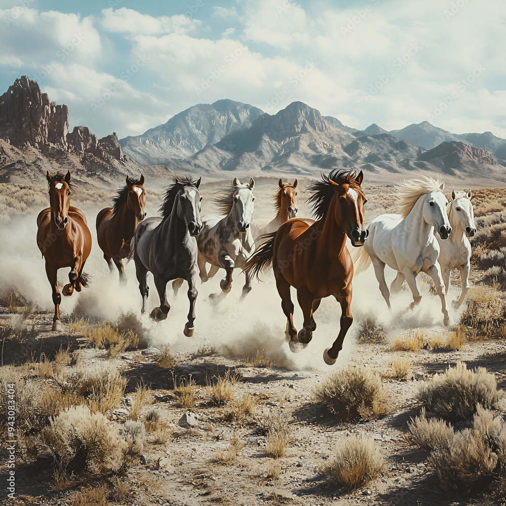 Wild Horses Running in the Desert Wild Horses Running in the Desert