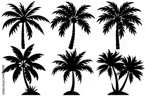 tree vector, palm tree silhouettes, and a set of palm tree