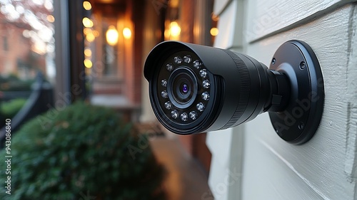 A Black Security Camera Mounted on a White Wall