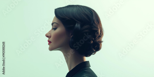 Elegant Profile of Woman with Vintage Hairstyle on Light Background photo