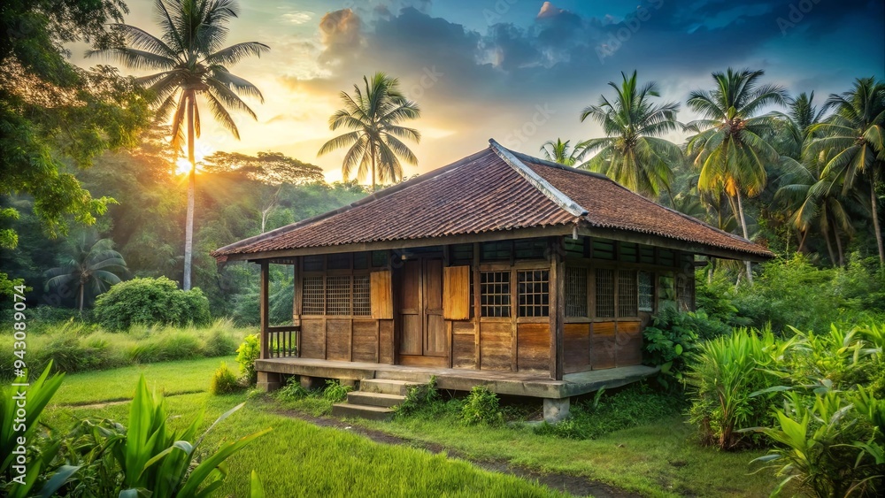 Rural Indonesian schoolhouse with rusty gate and lush greenery in serene afternoon setting evoking nostalgia and simplicity Rural Indonesian schoolhouse with rusty gate and lush greenery in serene afternoon setting evoking nostalgia and simplicity