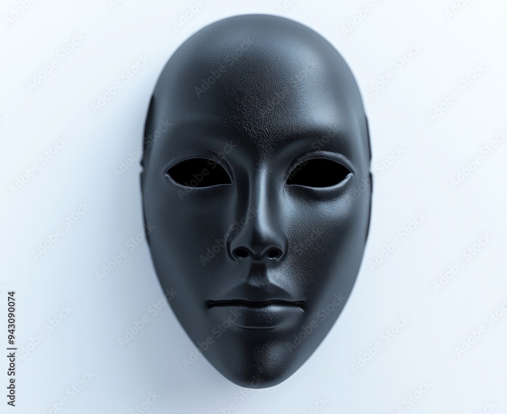 Black mask in a minimalist setting, emphasizing the Halloween spirit on white. Black mask in a minimalist setting, emphasizing the Halloween spirit on white.