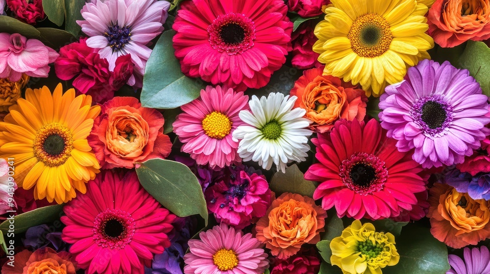 Beautiful, vivid, colorful mixed flower bouquet still life detail Beautiful, vivid, colorful mixed flower bouquet still life detail