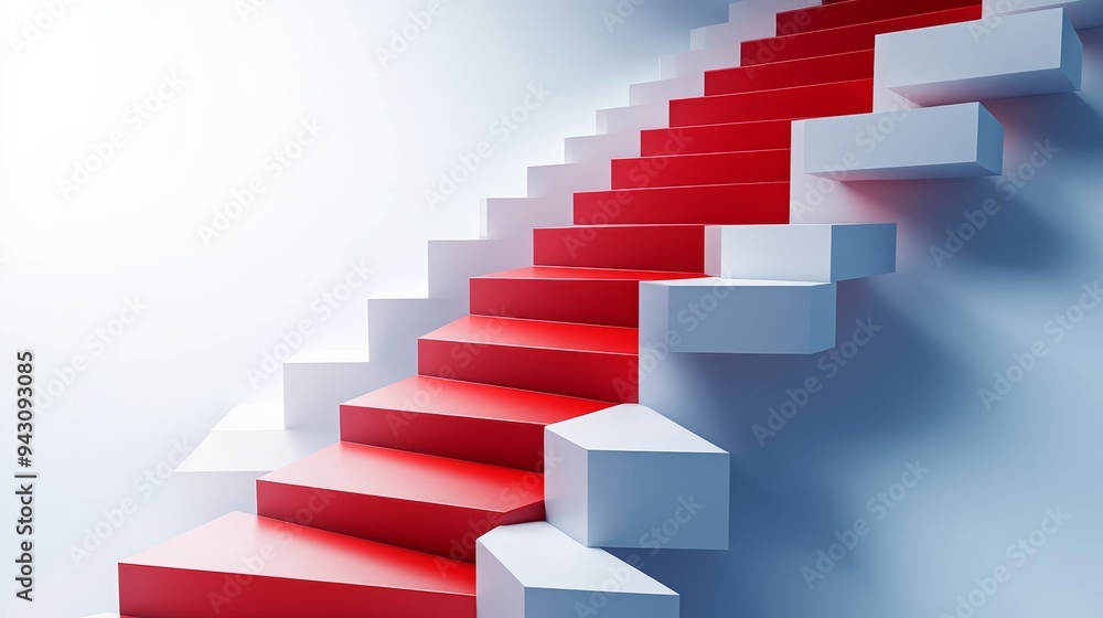 A red carpet staircase leading upwards in a bright, modern setting. The image symbolizes success, ambition, and upward mobility. A red carpet staircase leading upwards in a bright, modern setting. The image symbolizes success, ambition, and upward mobility.