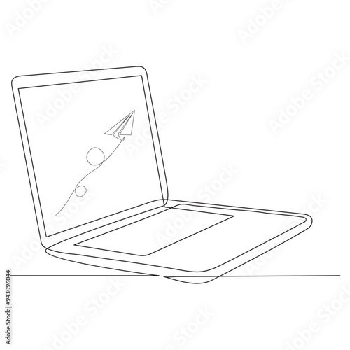 Continuous line drawing of hands on a modern laptop.