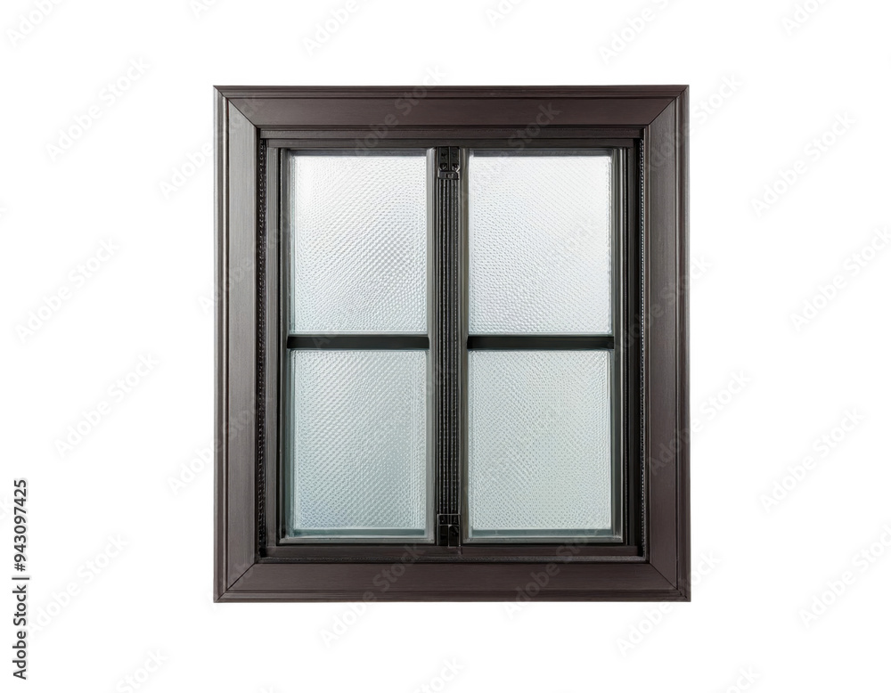 Modern double-pane window, sleek black frame, textured glass design cut out transparent isolated on white background PNG Modern double-pane window, sleek black frame, textured glass design cut out transparent isolated on white background PNG