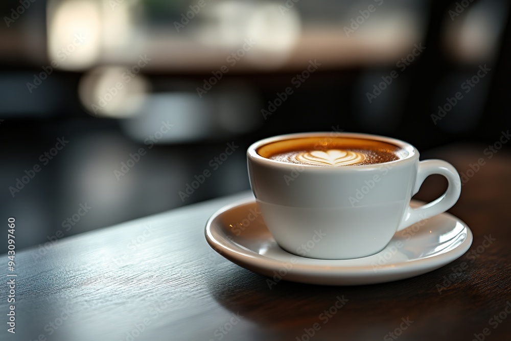 Cup of coffee with heart-shaped latte art on table Cup of coffee with heart-shaped latte art on table