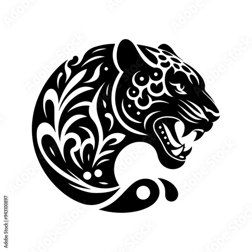 Jaguar, vector black color silhouette solid white background 