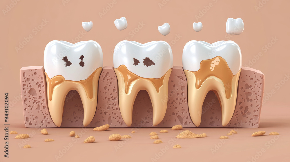 3D vector poster on tooth decay, depicting teeth at various stages of ...