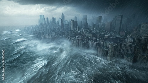 Doomsday City CG Scene Submerged by Sea Water