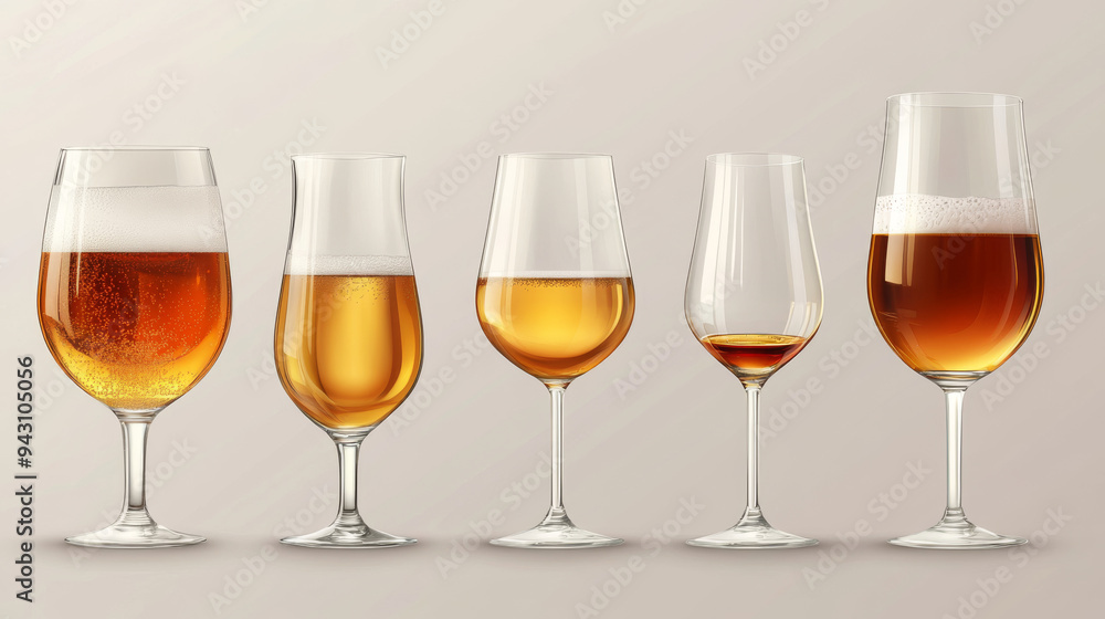 Realistic vector mockup set of glassware, including a goblet, mug, and jar. Features wineglass, flute, beer weizen, pilsner, tankard, Belgian glass, and snifter glass for cognac. Ideal for bar. Realistic vector mockup set of glassware, including a goblet, mug, and jar. Features wineglass, flute, beer weizen, pilsner, tankard, Belgian glass, and snifter glass for cognac. Ideal for bar.