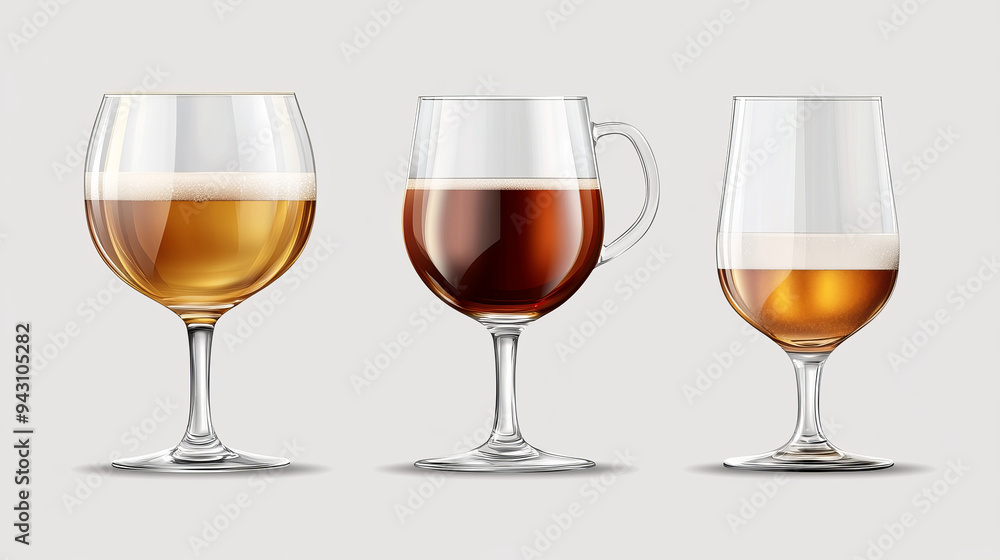 Realistic vector mockup set of glassware, including a goblet, mug, and jar. Features wineglass, flute, beer weizen, pilsner, tankard, Belgian glass, and snifter glass for cognac. Ideal for bar. Realistic vector mockup set of glassware, including a goblet, mug, and jar. Features wineglass, flute, beer weizen, pilsner, tankard, Belgian glass, and snifter glass for cognac. Ideal for bar.