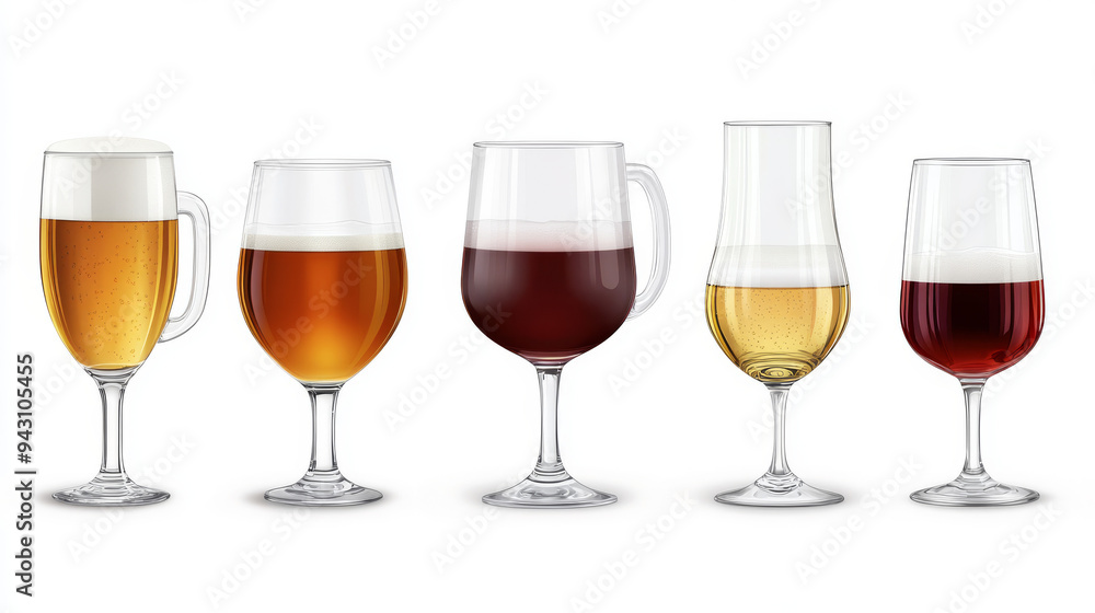 Realistic vector mockup set of glassware, including a goblet, mug, and jar. Features wineglass, flute, beer weizen, pilsner, tankard, Belgian glass, and snifter glass for cognac. Ideal for bar. Realistic vector mockup set of glassware, including a goblet, mug, and jar. Features wineglass, flute, beer weizen, pilsner, tankard, Belgian glass, and snifter glass for cognac. Ideal for bar.