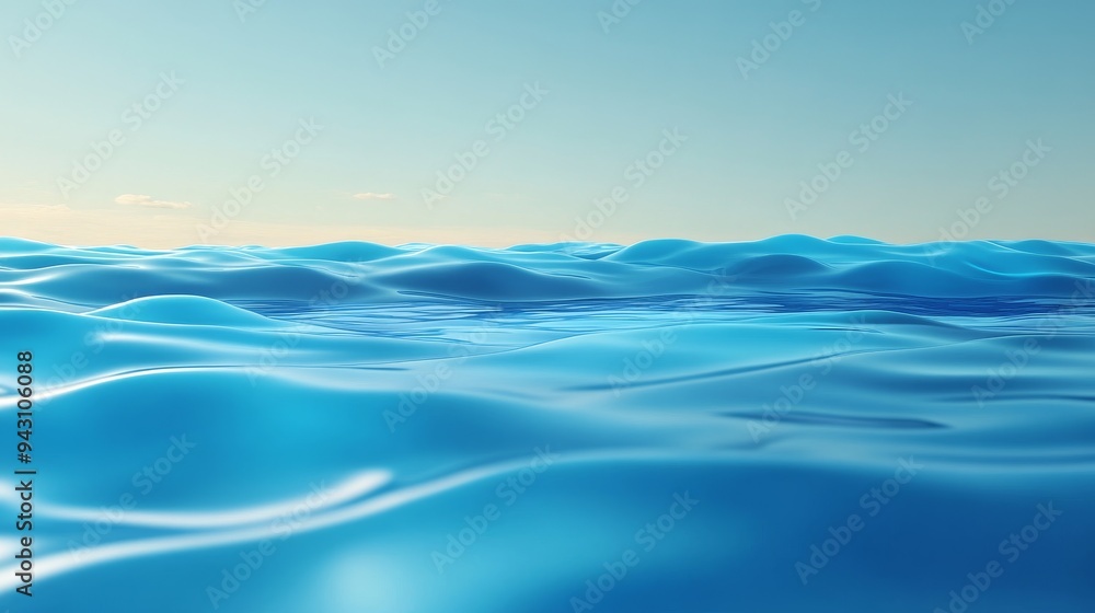 Fototapeta premium Calm, blue ocean waves gently rolling under a clear sky.